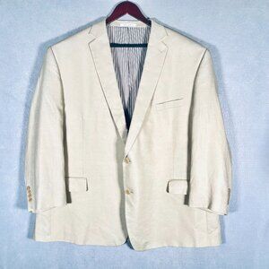 Calvin Klein Seersucker Blazer Mens 54R Beige Linen Sport Coat Nautical Preppy
